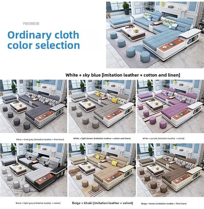 Luxury U-Shape Tech Fabric Living Room Sofas Sets with USB Villa Recliner Sofas Design Modularity Sofa for Living Room Furniture
