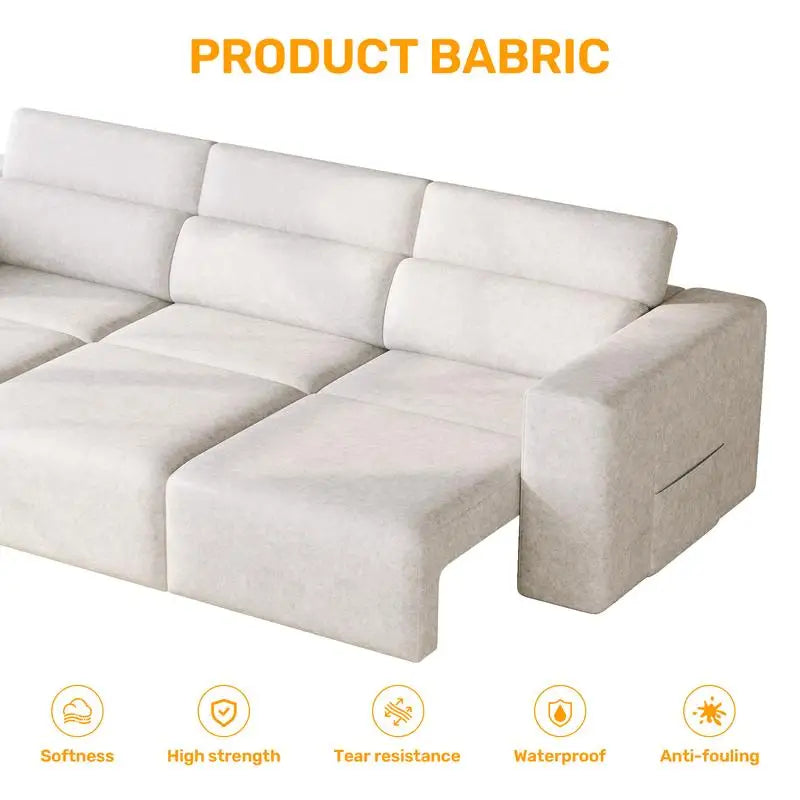 Electric 3-Seat Power Reclining Sofa With Bluetooth Stereo Wireless Charging, Side Pocket Modular Couch Schlafsofa Couch Hotel