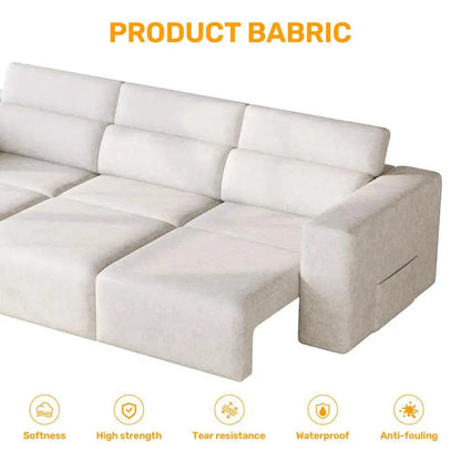 Electric 3-Seat Power Reclining Sofa With Bluetooth Stereo Wireless Charging, Side Pocket Modular Couch Schlafsofa Couch Hotel