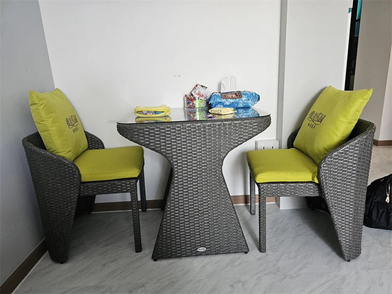 Balcony Rattan Garden Furniture Set 3-piece Courtyard Terrace Outdoor Round Table and Chairs Patio Leisure Table and Chairs B