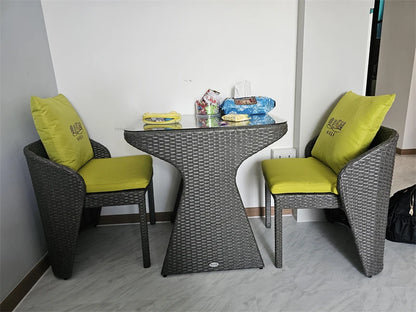 Balcony Rattan Garden Furniture Set 3-piece Courtyard Terrace Outdoor Round Table and Chairs Patio Leisure Table and Chairs B