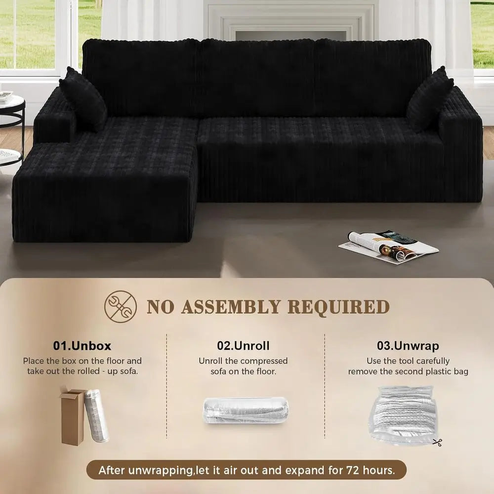 108 Inch L-Shape Sectional Sofa with 3-Seat Cloud Cushion Couch and Oversized Chaise Lounge for Living Room and Office