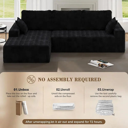 108 Inch L-Shape Sectional Sofa with 3-Seat Cloud Cushion Couch and Oversized Chaise Lounge for Living Room and Office