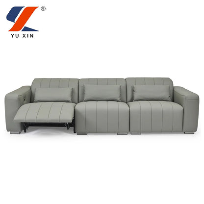 Dark Grey Genuine Leather Sectional Couches Luxury Electric Reclining Living Room Sofa