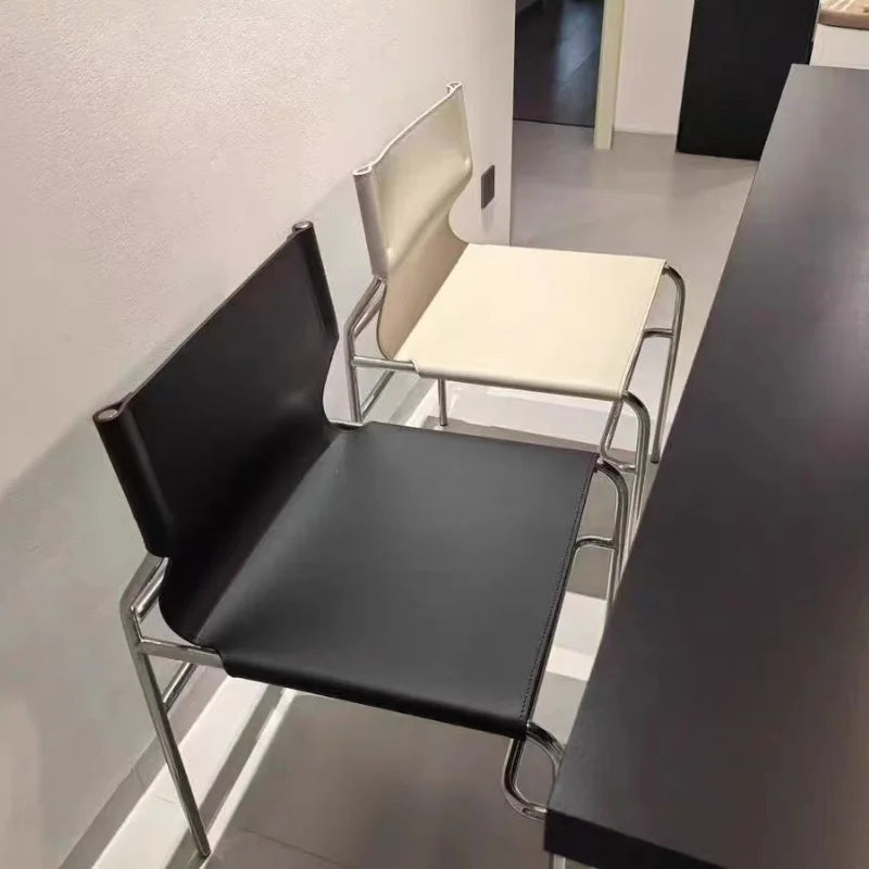 Italian Simple Saddle Chair, Bauhaus Design Dining Chair, Stainless Steel Backrest Chair, Wholesale Available, Home Furniture