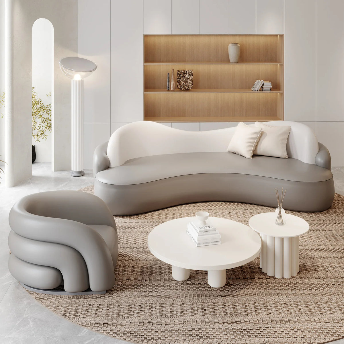 Curved special-shaped leather art sofa Internet celebrity beauty salon clothing store rest area