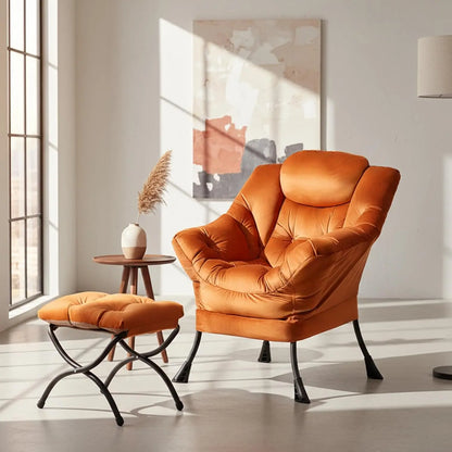 Modern Velvet Lounge Chair with Ottoman, Comfy Reading Armchair for Living Room Bedroom Dorm Garden