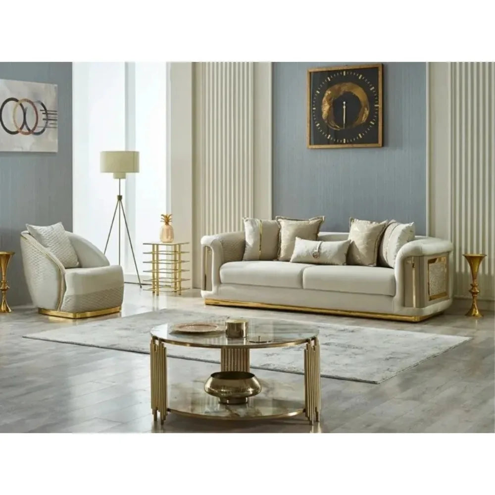 -Modern Luxury Comfortable Living Room Sofa Set Stainless Steel Seat Velvet Sofa Home Hotel Living Room Furniture