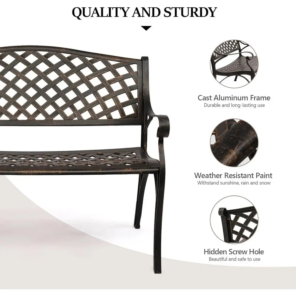 40.5 Outdoor Cast Iron Garden Bench, Rust-Resistant for Patio, Yard, Deck, and Entryway (Brown)