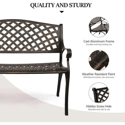 40.5 Outdoor Cast Iron Garden Bench, Rust-Resistant for Patio, Yard, Deck, and Entryway (Brown)