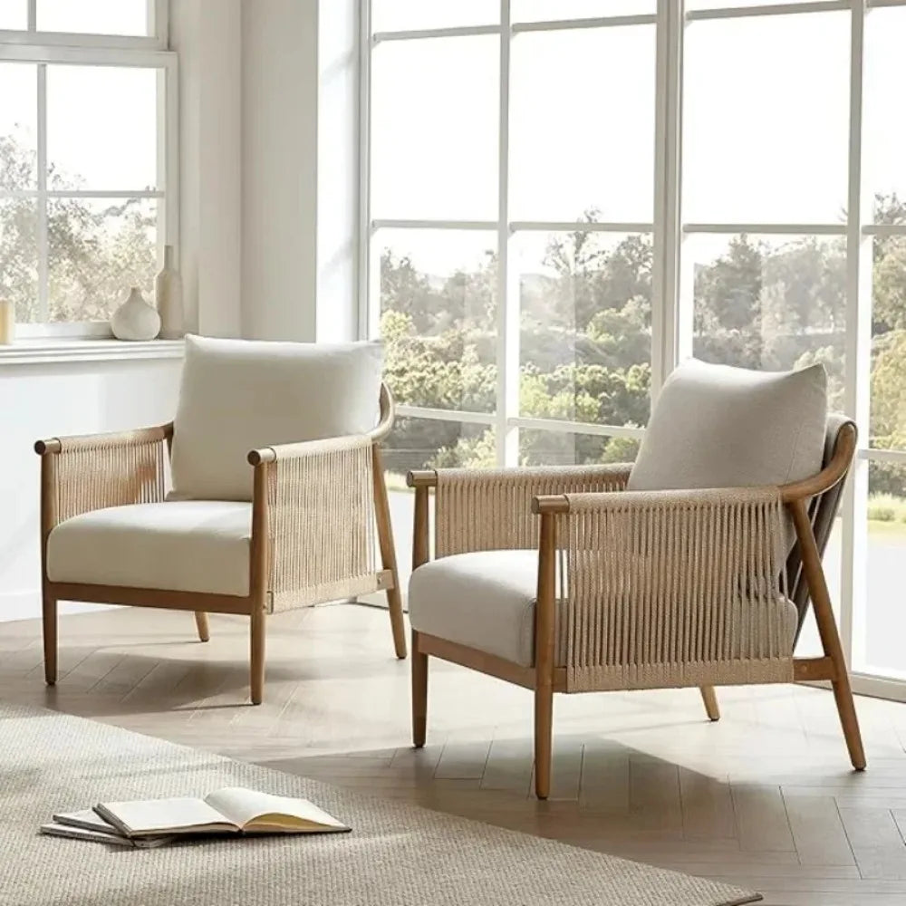 Chairs-Tool Braid Armchair, Modern Accent Chair for Living Room, Cream