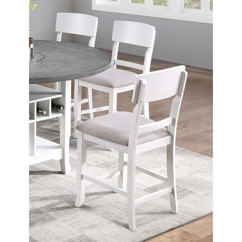 Classic 7-Piece Counter Height Dining Set with Antique White and Gray Table, Lazy Susan, Built-in Leaf, and 6 High Chairs for