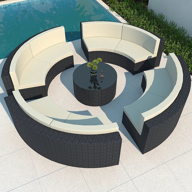 Rattan sofa combination courtyard garden leisure outdoor living room custom semi-circular arc rattan chair terrace outdoor