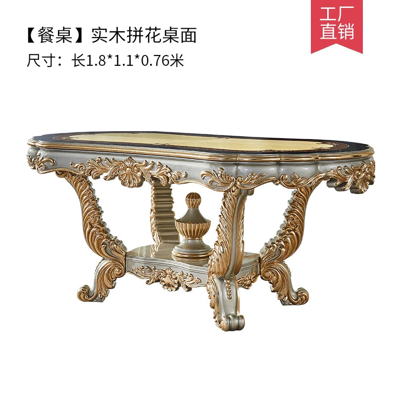 European all solid wood dining table rectangular villa dining table and chair combination champagne color