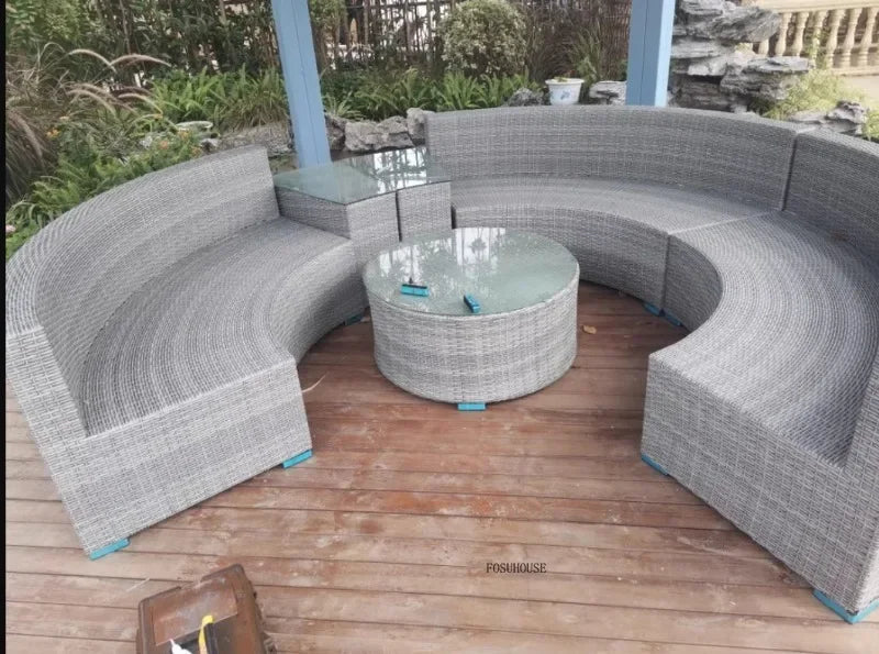 Outdoor PE Rattan Garden Sofas Courtyard Open-air Sofa Chair Combination Outdoor Garden Leisure Balcony Full Arc Sofa Chairs FF