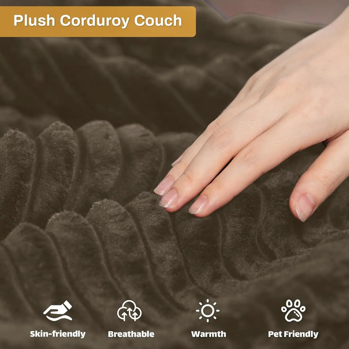 Comfy Boneless Sectionals For Living Room, Plush Corduroy Couch With Comfy Chaise Lounge, U Shaped Sectionals Foam Couches