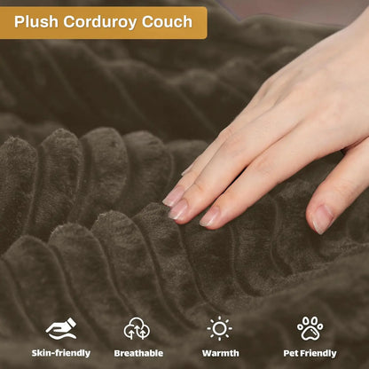 Comfy Boneless Sectionals For Living Room, Plush Corduroy Couch With Comfy Chaise Lounge, U Shaped Sectionals Foam Couches