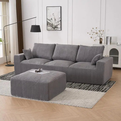 Modular U-Shaped Couch Sofa for Living Room, 113" Grey Sleeper Sofa with Chaise, No Assembly Required, Corduroy Upholstered
