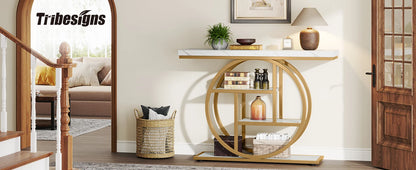 Tribesigns Console Table, Modern Gold Sofa Table Behind Couch with Storage, 4 Tier Entryway Accent Table