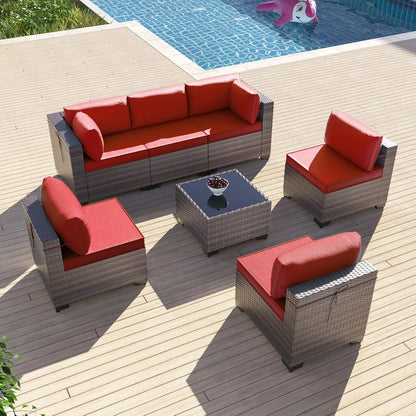 7 Pieces Outdoor Patio Furniture Sets,Wicker Conversation Set Sectional Sofa,Includes 6 All-Weather High Back PE, Customized