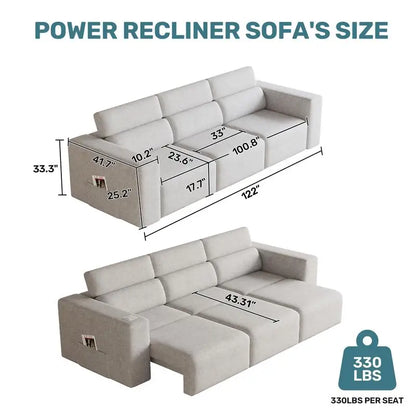 Electric 3-Seat Power Reclining Sofa With Bluetooth Stereo Wireless Charging, Side Pocket Modular Couch Schlafsofa Couch Hotel