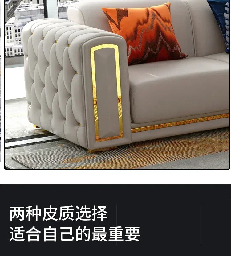Custom Italian light luxury leather sofa living room combination size modern simple front American cowhide sofa