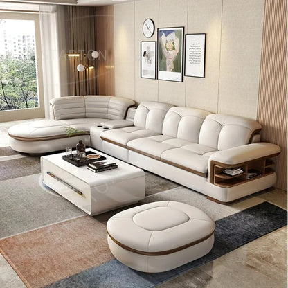 Leather Sectional Sofa Sets with USB, Bluetooth Speaker - Living Room