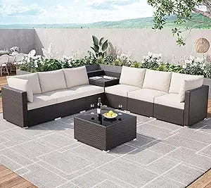 Patio Furniture Sets 8 Pieces Outdoor All-Weather Sectional Patio Sofa Set Rattan Weaving Wicker Patio Conversation Couch Set w