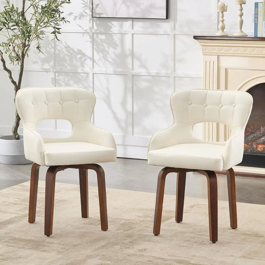 Swivel Dining Chairs Set of 2 - Mid Century Modern Faux Leather Armchairs with 360° Swivel, Ergonomic U-Shaped Back, Customized