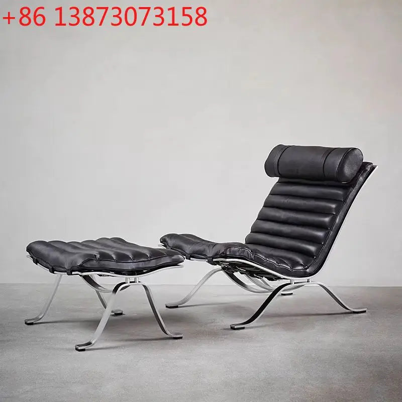 Designer Ari Chair Full Leather Leisure Light Luxury Simple Medieval Back Chair Stainless Steel Reclining Chair
