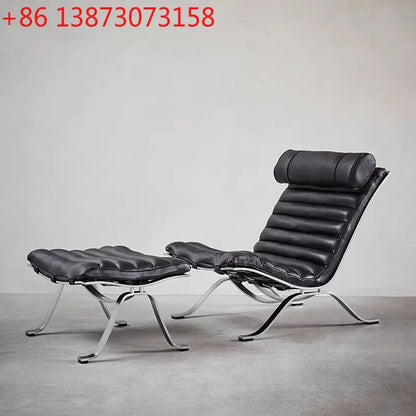 Designer Ari Chair Full Leather Leisure Light Luxury Simple Medieval Back Chair Stainless Steel Reclining Chair