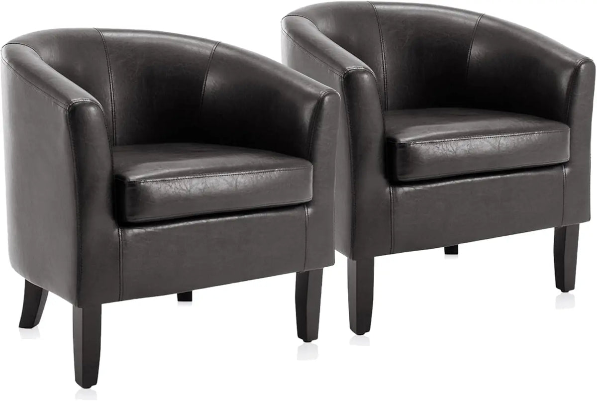 Living Room Chair, Faux Leather Round Accent Barrel Chair (Caramel)