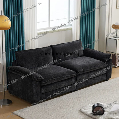 H Living Room Sofas Chenille Puffs Two-Seater Sofa With Footstool Sofa Double Bag Indoor Double Black Home Furniture