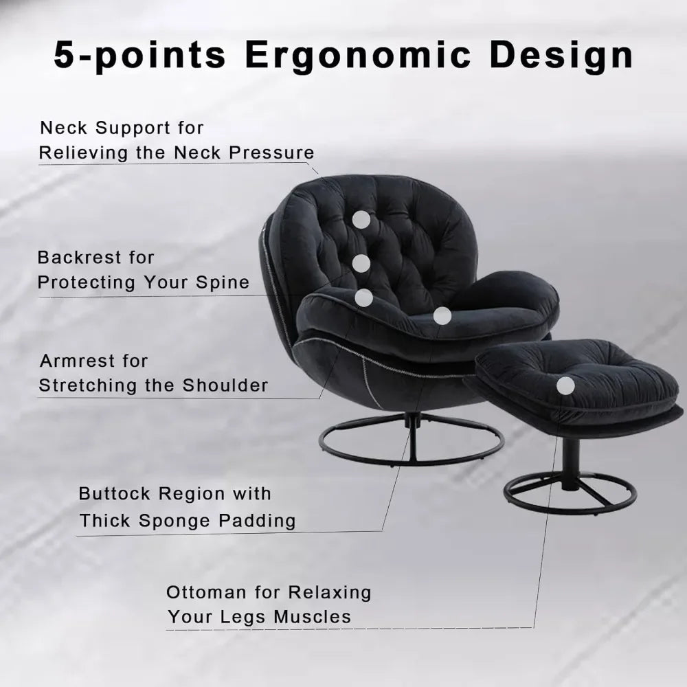 new Velvet Swivel Accent Chair with Ottoman Set, Modern Lounge Chair with Footrest, Comfy Armchair with 360 Degree Swivel