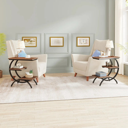 Tribesigns C-Shaped End Table, Industrial 3-Tier Small Table for Couch, Wood Bedside Table Snack Table with Storage Shelves