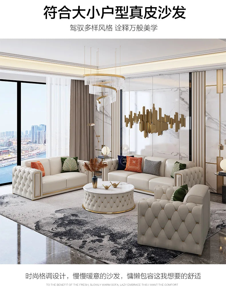 Hong Kong-style light luxury leather s ofa high-end leather sofa villa large apartment corner sofa combination so fa