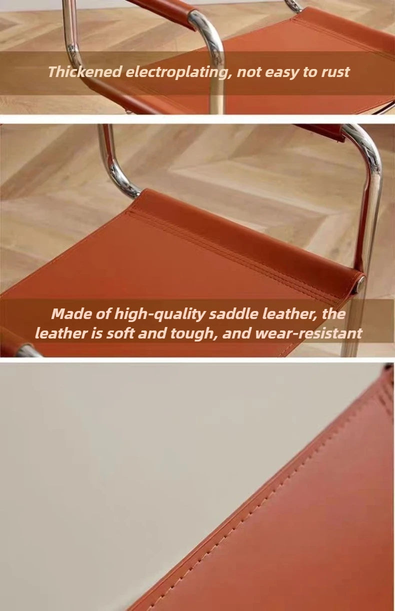 Stainless Steel Dining Chairs Modern Simple Restaurant Chair Living Room Portable Leather Armchair Home Decoration Furniture