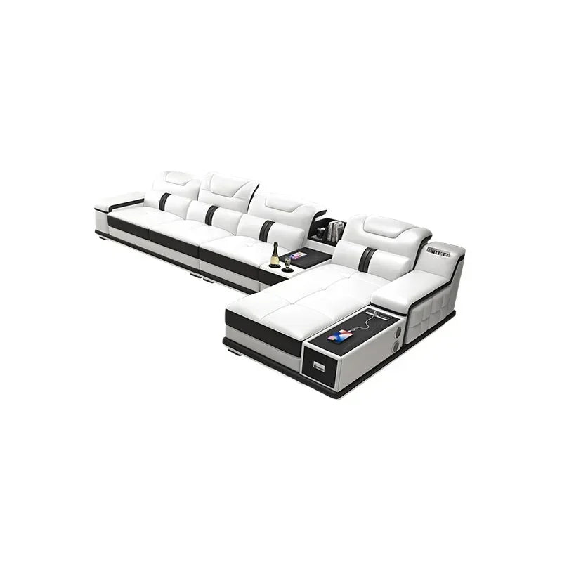 With Bluetooth Speaker And USB Ports Cow Leather Divano Living Room Furniture Luxury Italian Genuine Leather Sectional Sofa Set