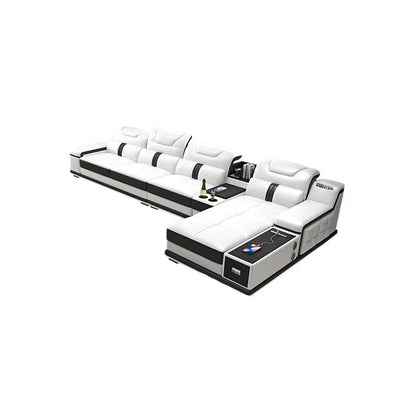 With Bluetooth Speaker And USB Ports Cow Leather Divano Living Room Furniture Luxury Italian Genuine Leather Sectional Sofa Set