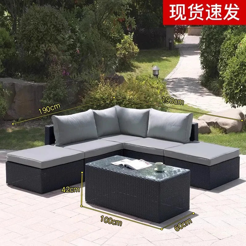 Outdoor sofa combination courtyard garden balcony rattan table and chairs terrace waterproof and sun protection outdoor