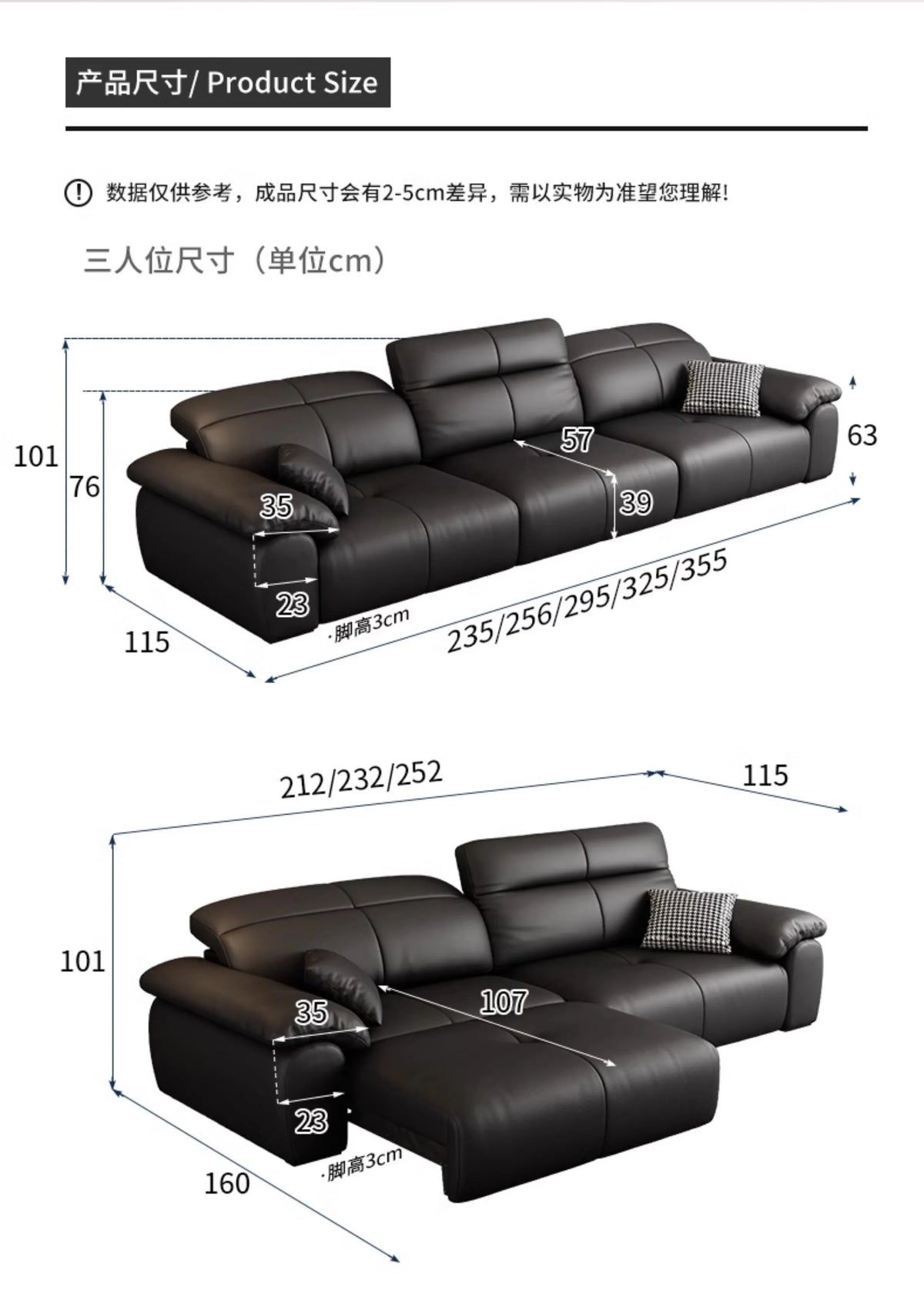 Genuine Leather Black Sofa Recliner Sectional Sleep Luxury Designer Sofa Daybed Modern Divano Soggiorno Couches Furniture