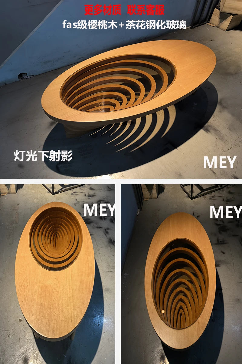 Table basse en bois massif, salon, maison, table à thé créative, ovale, moderne, petit appartement