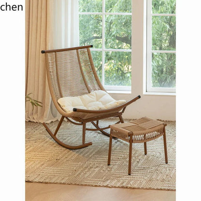 Hxl balcony rocking recliner casual outdoor rattan chair adult nap