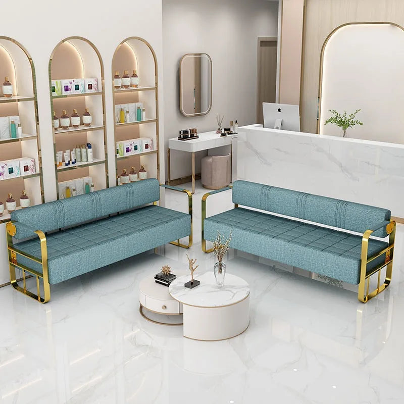 Famous Hair Salon Area Bench Hair Salon Waiting Light Luxury Stainless Steel Bar Sofa