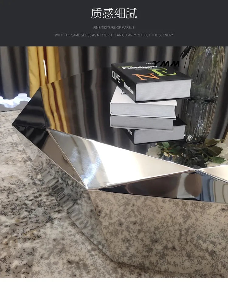 CZ  Steel Diamond-Shaped Coffee Table Modern Fashion Living Room Model Room Sales Office Mirror Titanium Small Coffee Table