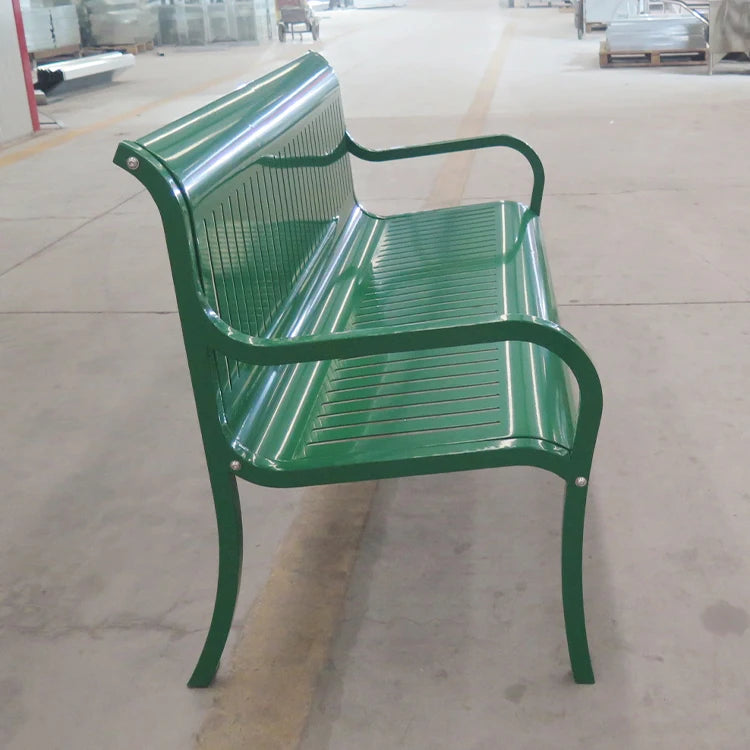 Metal Bench Steel Frame with Slatted Backrest and Seat,Powder Coated Cast Iron Steel Cross Design Chair Outdoor Patio Bench