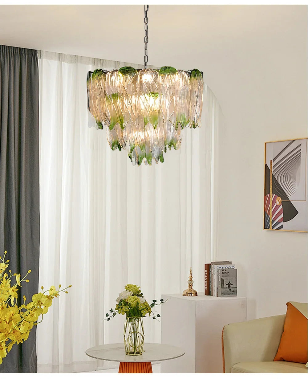 French Romantic Lustre Luxury Chandeliers Antique Designer Gradient Green glass LED Main lamps For Living Room