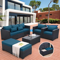 PatioLix Furniture Set 6 Pieces Couch Outdoor Chairs Coffee Table Peacock Blue Anti-Slip