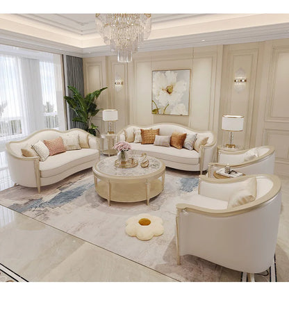 Modern Solid Wood Sofa Living Room Curved Sofa Couch Combination European Sofa Set Furniture for Home Wedding Hotel