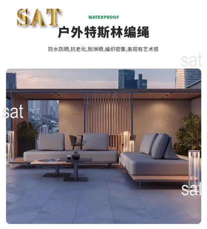 nvModern Simple Outdoor Patio Teak Aluminum Alloy Waterproof Corner Sofa Combination Outdoor Furniture&